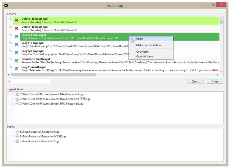 操作日志右键菜单